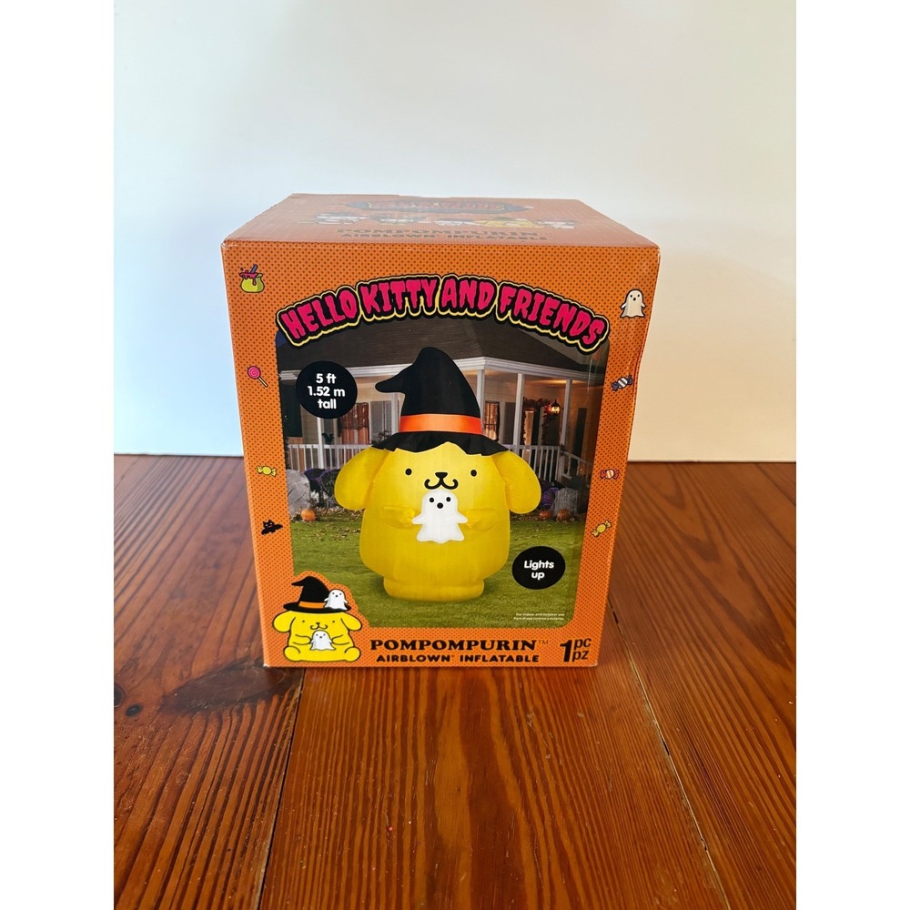 Hello Kitty Pompompurin Halloween Witch Hat Ghost Inflatable 5ft NEW HTF
